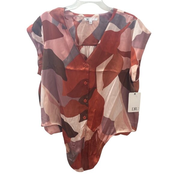 NEW DR2 Women’s Cap Sleeve Tie Blouse Abstract Pattern Size XL NWT - Picture 5 of 5